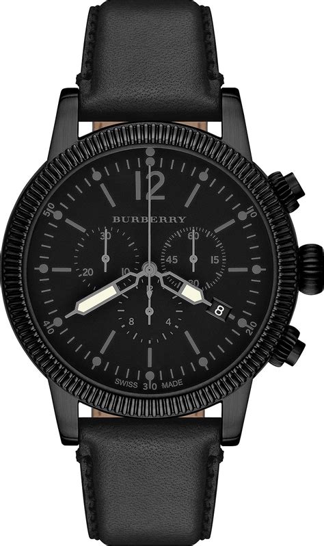 burberry swiss chronograph black leather strap watch bu7827|[ w/Box ] BURBERRY BU7827 42mm Swiss Made Chronograph .